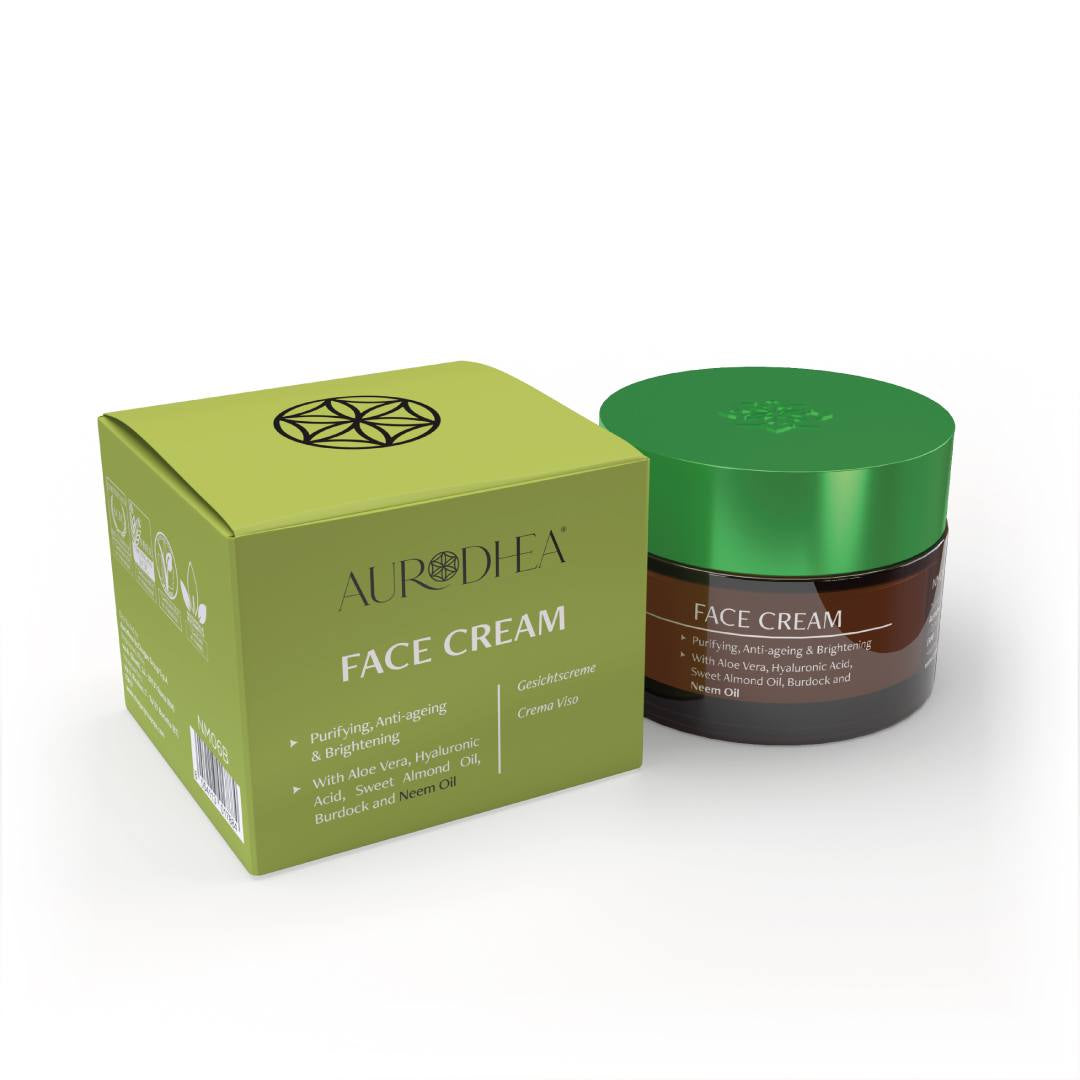 Crema viso all'Olio di Neem - 50 ml 50 ml | Arricchita con Aloe Vera, Acido Ialuronico, Bardana e Olio di Mandorle dolci